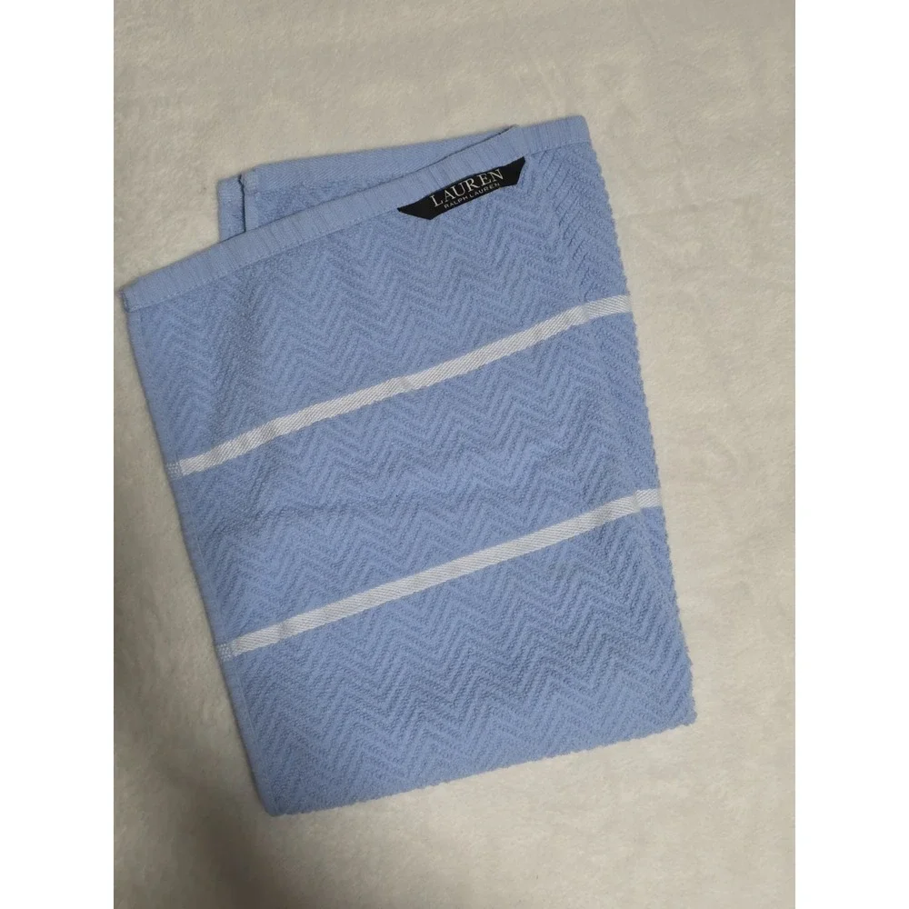 Lauren Ralph Lauren hand towel texture herringbone light blue white stripes